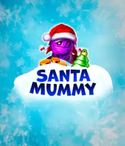  Discover the quirky "Santa Mummy" slot game by Belatra, showcasing a mummified Santa decked out in festive holiday attire. This eye-catching image captures the mummy with a bright purple hue, wearing a Santa hat, surrounded by snowy blue with frosty snowflakes. The game's title, "Santa Mummy," is prominently displayed in large, frost-like blue letters.